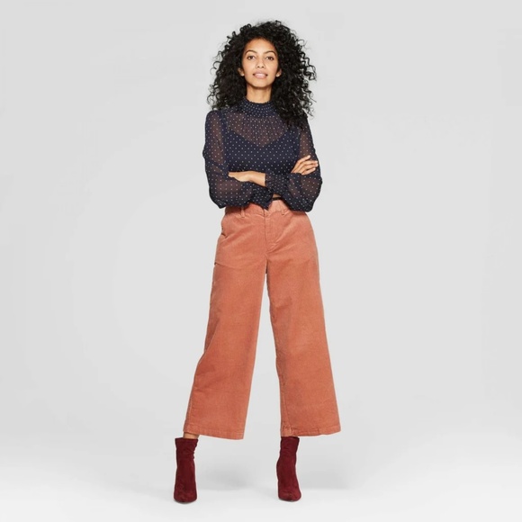 A New Day Women's High Rise Wide Leg Cropped Corduroy Pants - Picture 3 of 16